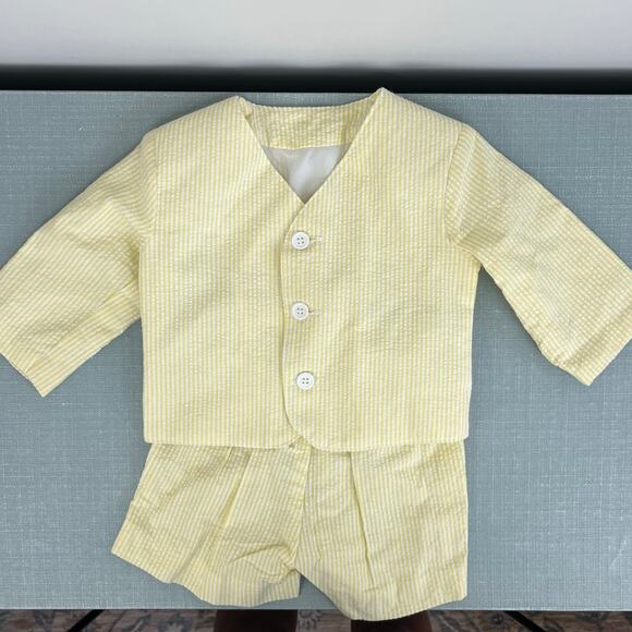 Vintage Yellow Seersucker Stripe Suit 6-12 Months USA - Picture 13 of 13